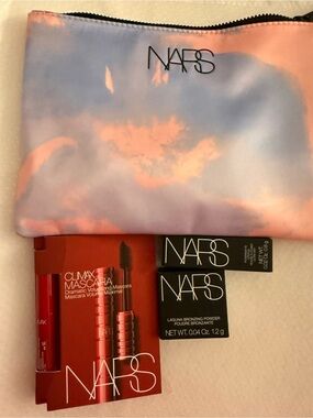 NARS Pastel Pink and Blue Cloud Print Cosmetic Pouch with Mini Makeup